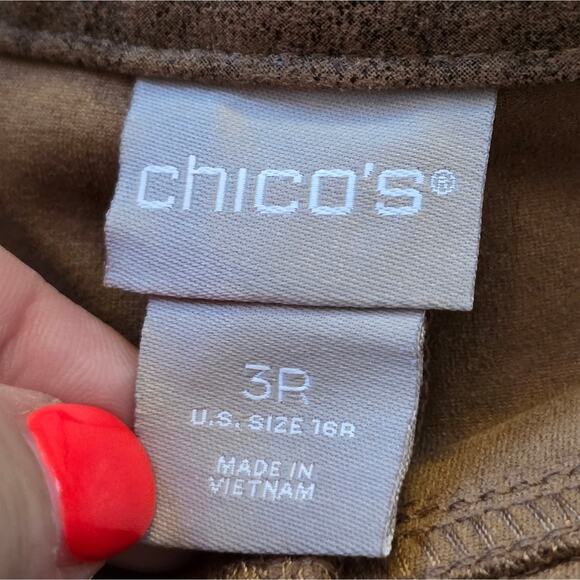 Chico's Vegan Suede Stylish Tan Straight Leg Women's Pants Size 3.5 Size 16 - Picture 11 of 11